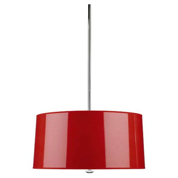 Greenwich Polished Nickel Three-Light Pendant with Red Shade, image 1