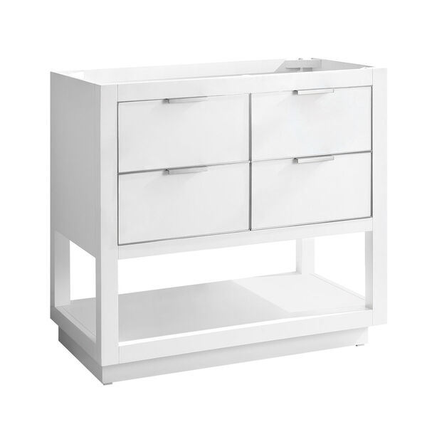 White 36-Inch Bath Vanity Cabinet with Silver Trim, image 2