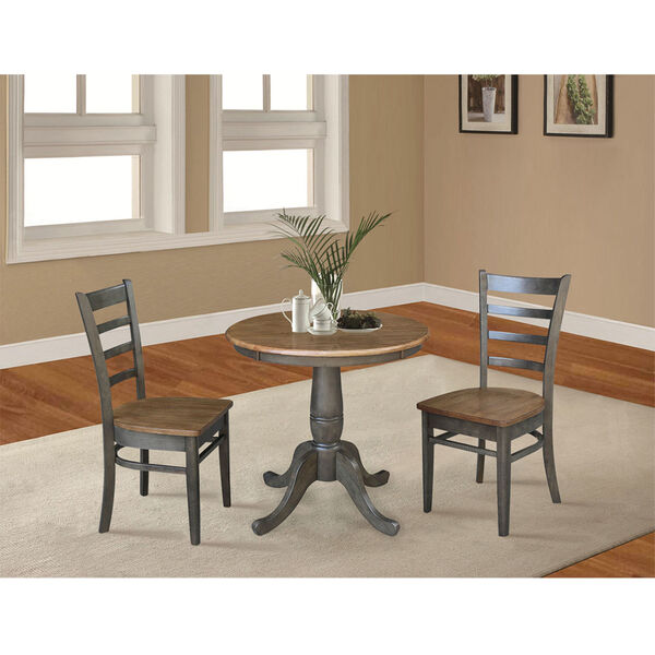 Emily Hickory and Washed Coal 30-Inch Round Top Pedestal Table With Chairs, Three-Piece, image 2
