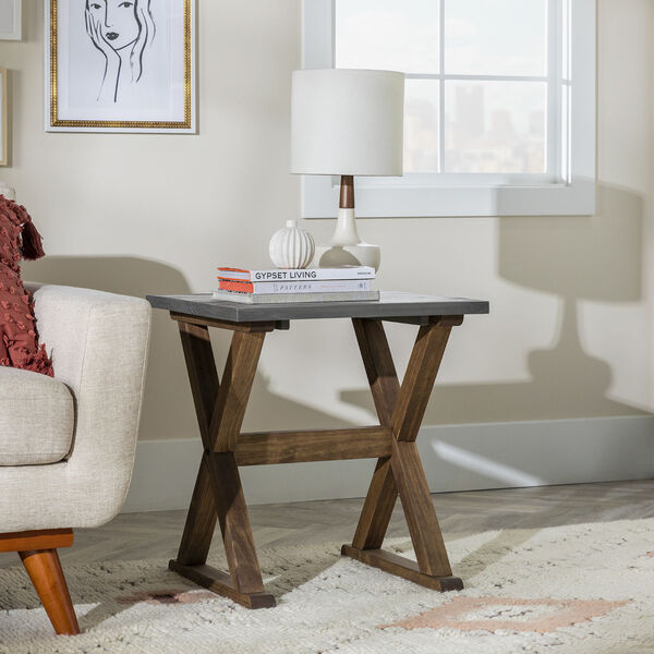 Robin Grey and Brown X Leg Solid Wood Side Table, image 3