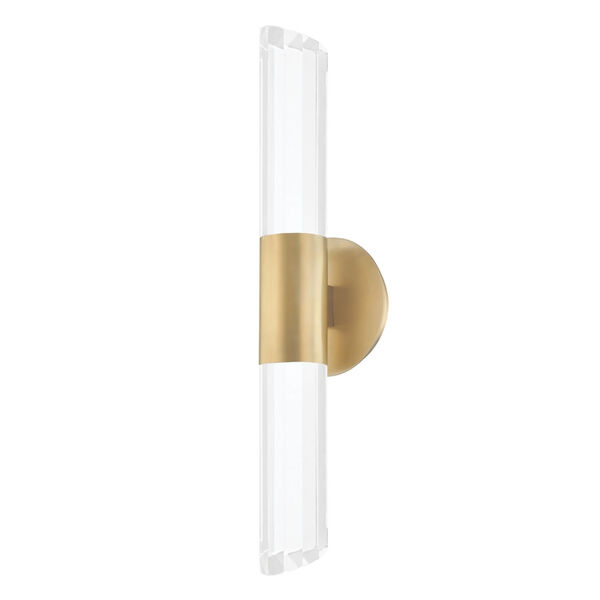 Rowe Aged Brass Two-Light LED Wall Sconce with Clear K9 Crystal Shade, image 1