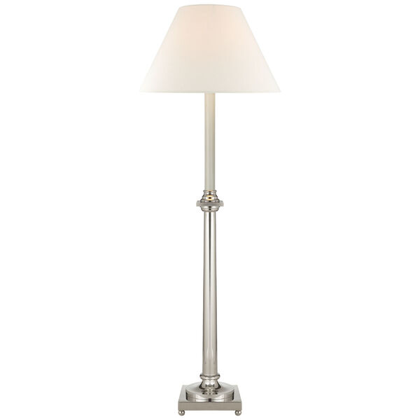 Swedish Column Buffet Lamp in Polished Nickel with Linen Shade by Chapman and Myers, image 1