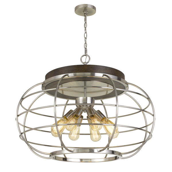 Liberty Brushed Steel and Natural Eight-Light Chandelier, image 3