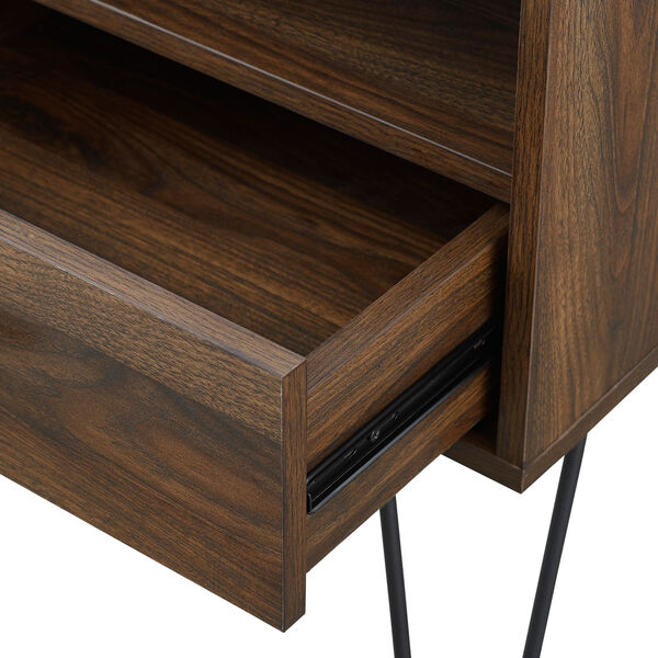 18-Inch Dark Walnut Modern Single Drawer Hairpin Leg Side Table, image 4