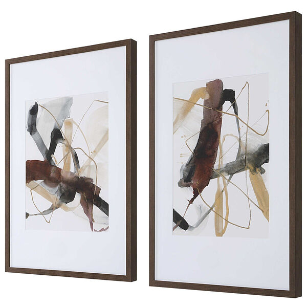 Dark Walnut Frame Burgundy Interjection Abstract Print Wall Art, Set of 2, image 2