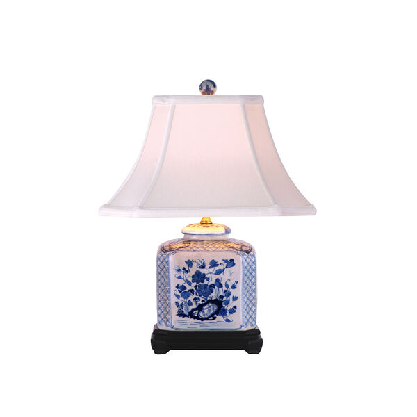 Blue and White Rectangular Jar Table Lamp, image 1