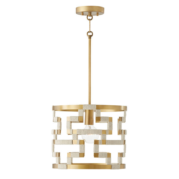 Hala Bleached Natural Jute and Patinaed Brass One-Light Pendant, image 1