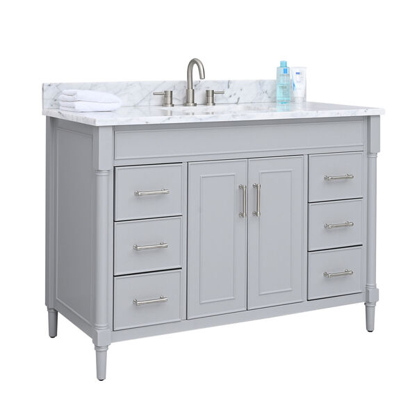 Bristol Light Gray 49-Inch Vanity Set with Carrara White Marble Top, image 2
