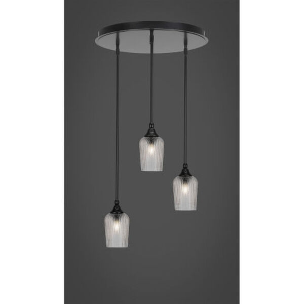 Empire Matte Black Three-Light Cluster Pendalier with Five-Inch Clear Textured Glass, image 2