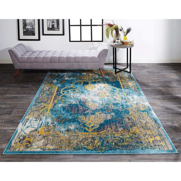 Keats Blue Yellow Taupe Area Rug, image 2