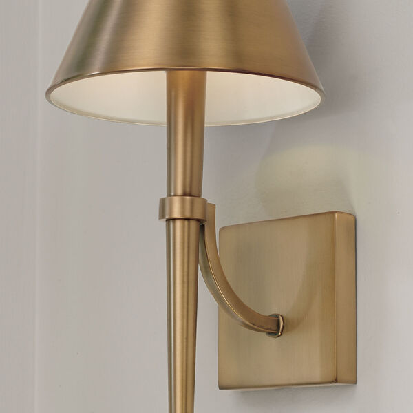 Holden Aged Brass One-Light Sconce with Metal Shade with White Interior, image 2