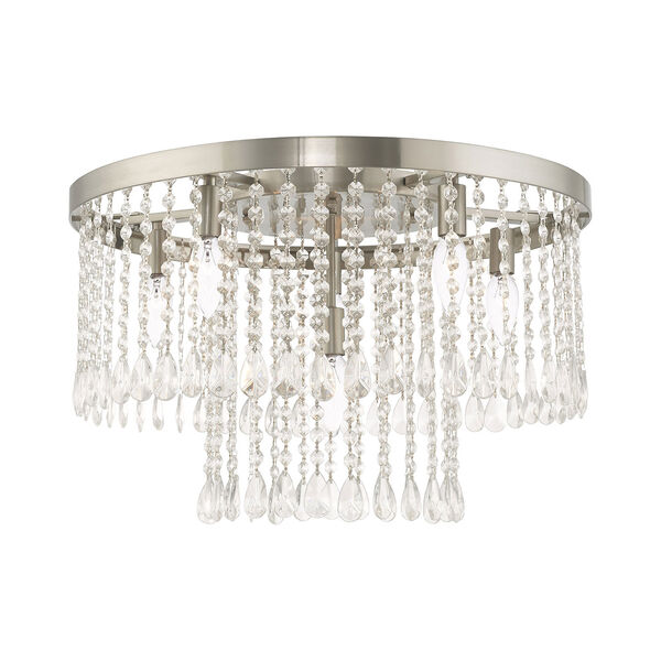 Elizabeth Brushed Nickel 22-Inch Six-Light Ceiling Mount with Clear Crystals, image 1