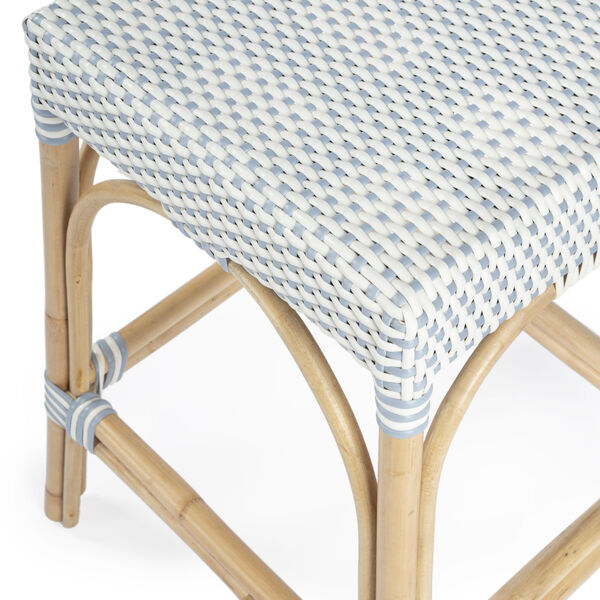 Robias White and Sky Blue Dot on Natural Rattan Counter Stool, image 5