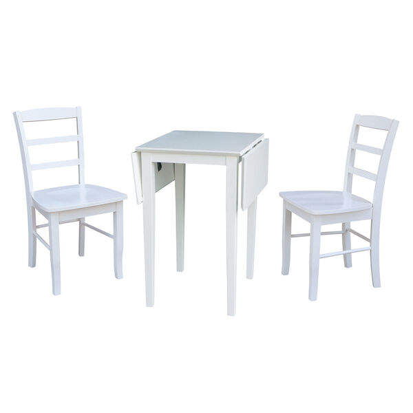 White Small Dual Drop Leaf Dining Table with Two Ladderback Chair, Three-Piece, image 4
