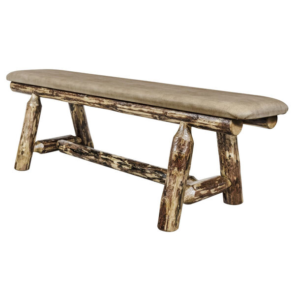 Glacier Country Stain and Lacquer 5 Foot Plank Style Bench with Buckskin Upholstery, image 3