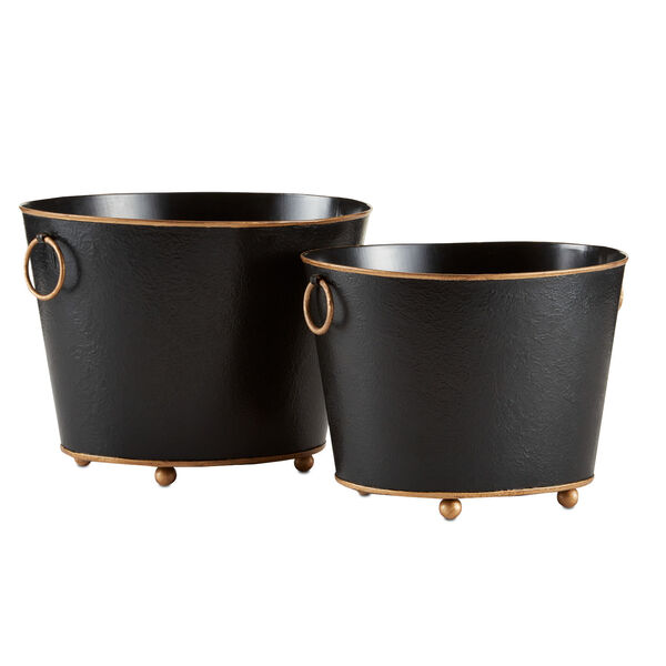 London Black and Gold Cachepot, Set of 2, image 1