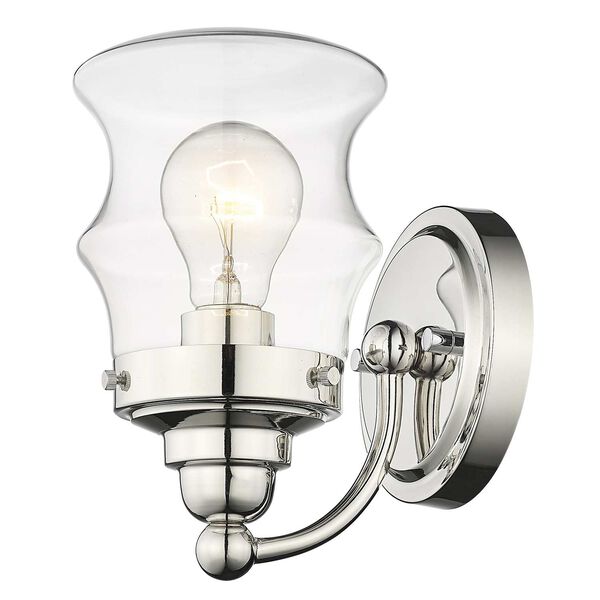 Keal Polished Nickel One-Light Bath Sconce with Clear Glass, image 3