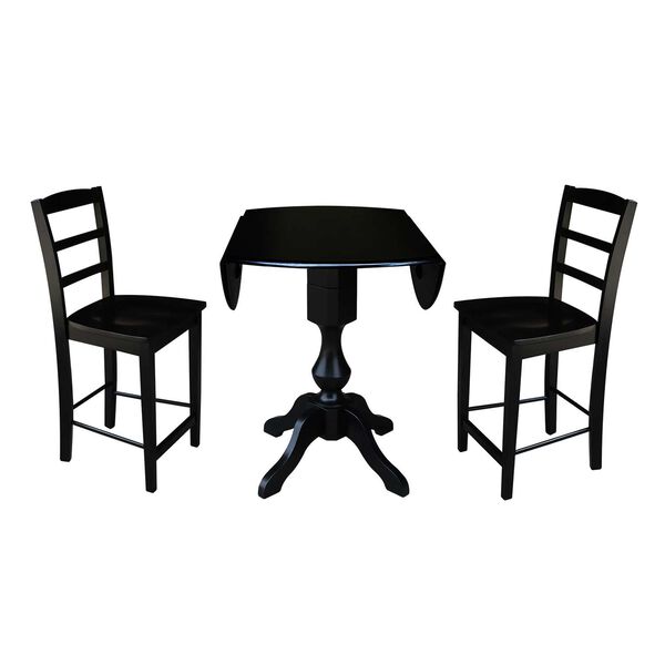 Black Round Top Pedestal Counter Height Table with Stools, 3-Piece, image 2