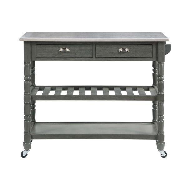 French Country 3 Tier Stainless Steel Kitchen Cart with Drawers, image 5