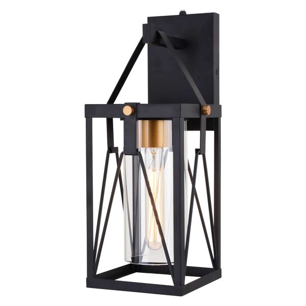 Evanston Matte Black and Light Gold One-Light Dusk to Dawn Outdoor Wall Lantern with Clear Glass, image 1