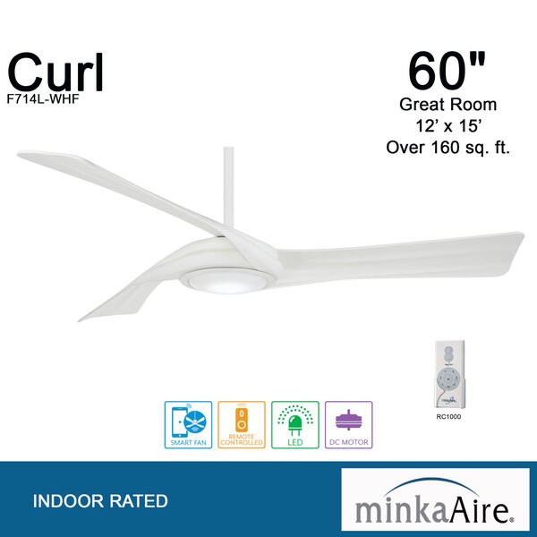 Curl Flat White 60-Inch Smart LED Ceiling Fan, image 5