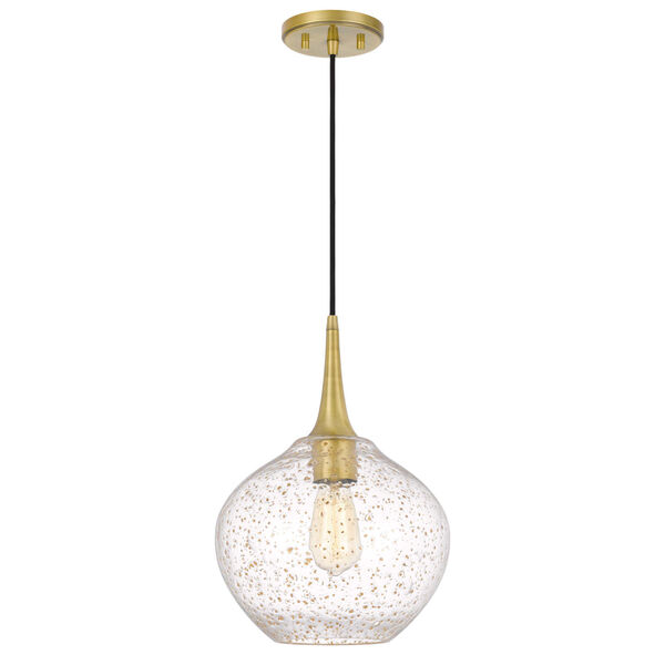Hive Antique Brass One-Light 11-inch Gold Flakes Glass Pendant, image 1