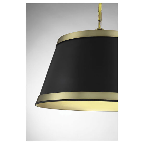 Chelsea Matte Black and Natural Brass 18-Inch Three-Light Pendant, image 5