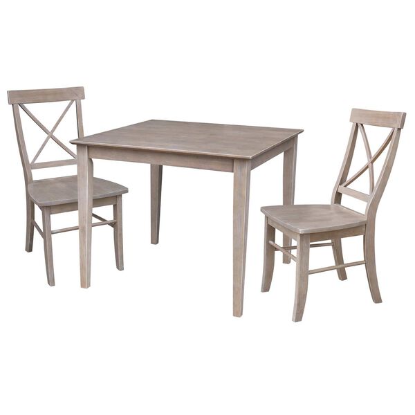 Washed Gray Taupe Square Dining Table with X-Back Side Chairs, 3-Piece, image 2