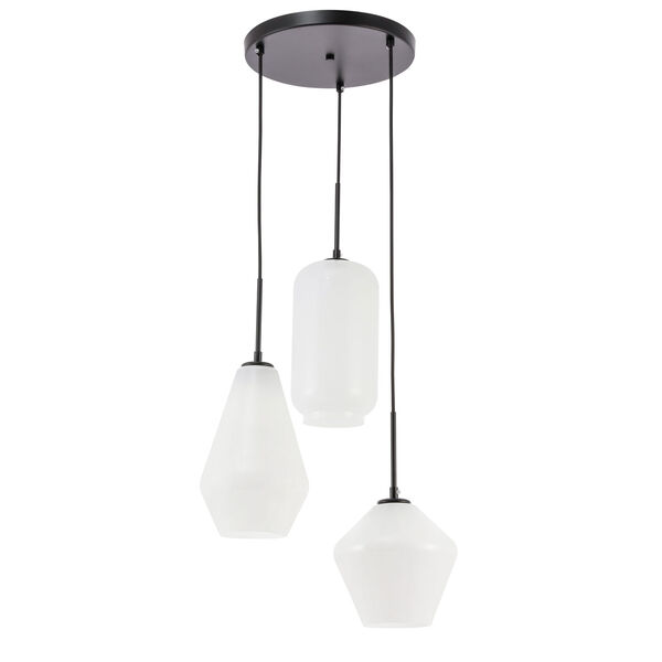 Gene Black 17-Inch Three-Light Pendant with Frosted White Glass, image 5
