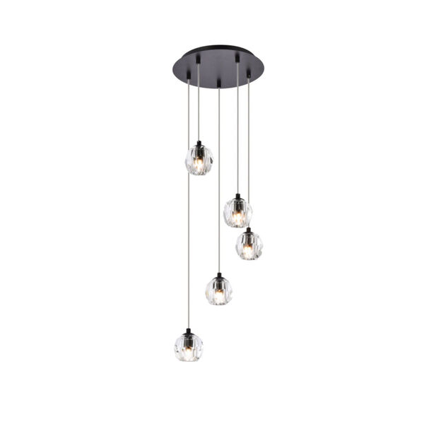Eren Black 12-Inch Five-Light Pendant with Royal Cut Clear Crystal, image 1