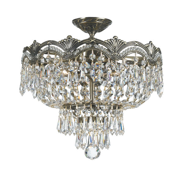 Majestic Historic Brass Three Light Flush Mount with Clear Italian Crystal, image 1