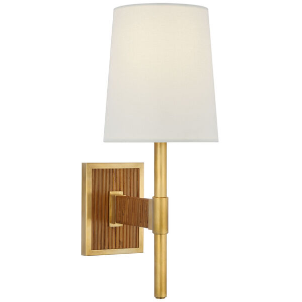 Elle Small Single Sconce in Hand-Rubbed Antique Brass and Dark Rattan with Linen Shade by Suzanne Kasler, image 1