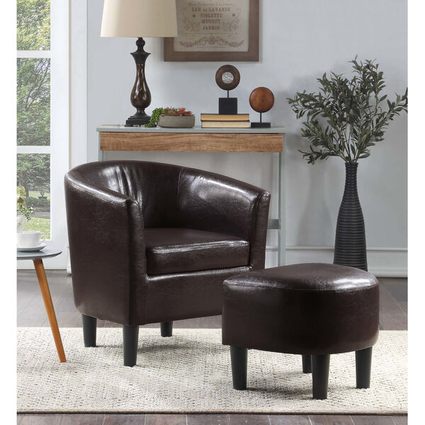 Take a Seat Espresso Faux Leather Churchill Accent Chair with Ottoman, image 2