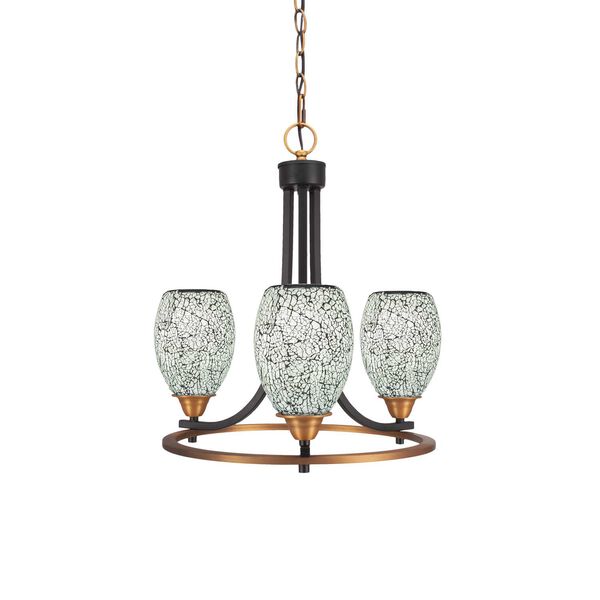 Paramount Matte Black Brass Three-Light Chandelier with Black Fusion Glass, image 1