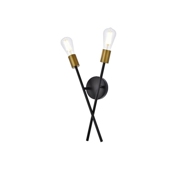 Armin Black and Brass Two-Light Wall Sconce, image 3