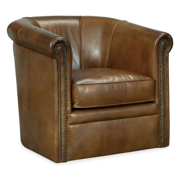 CC Brown 32-Inch Swivel Leather Club Chair, image 1