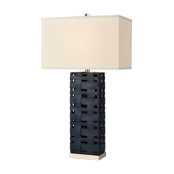 Strapped Down Polished Nickel with Navy Blue One-Light Table Lamp, image 1