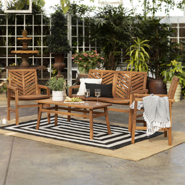 Brown 25-Inch Four-Piece Chevron Outdoor Chat Set, image 1