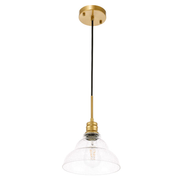 Gil Brass Nine-Inch One-Light Mini Pendant with Clear Seeded Glass, image 5