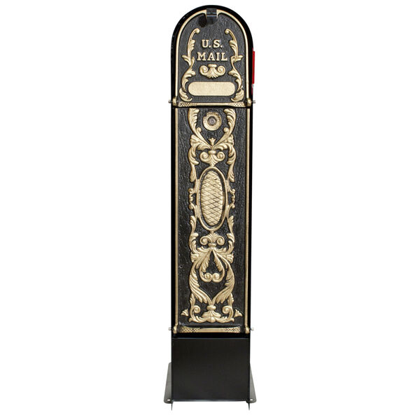 MailKeeper 100 Black and Gold 49-Inch Locking Column Mount Mailbox Decorative Classic Design Front, image 1