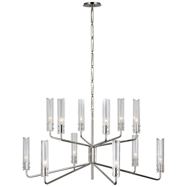 Casoria Large Two-Tier Chandelier in Polished Nickel with Clear Glass by AERIN, image 1
