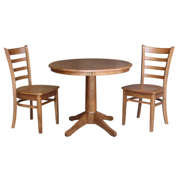 Emily Distressed Oak 36-Inch Round Top Pedestal Table with Two Chair, Set of Three, image 2