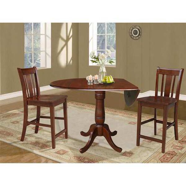 Espresso Round Pedestal Table with Counter Height Stools, 3-Piece, image 2