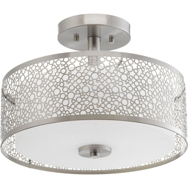 Mingle Brushed Nickel LED 14 x 10.5-Inch Inch One-Light Flush Mount with Etched Parchment Shade, image 1