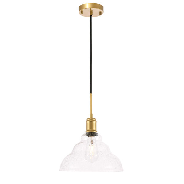 Gil Brass 11-Inch One-Light Pendant with Clear Seeded Glass, image 1