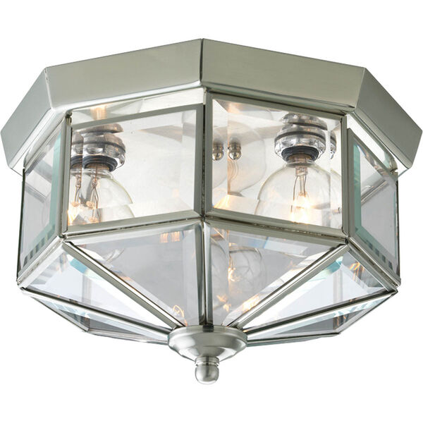 Webster Beveled Glass Brushed Nickel Three-Light Flush Mount with Clear Beveled Glass Panels, image 1