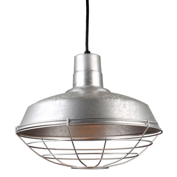 Warehouse Galvanized 14-Inch Steel Pendant with Wire Guard, image 1