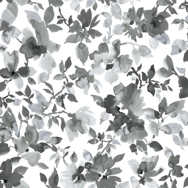Watercolor Black Floral Peel and Stick Wallpaper - SAMPLE SWATCH ONLY, image 1