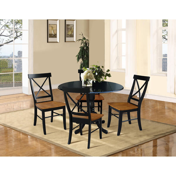 Black 42-Inch Dual Drop Leaf Dining Table with Black and Cherry Four Cross Back Dining Chair, Five-Piece, image 2