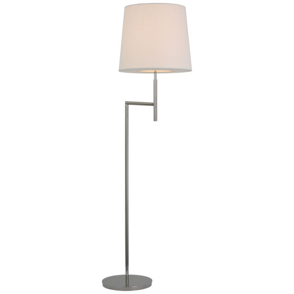 Clarion Bridge Arm Floor Lamp in Polished Nickel with Linen Shade by Barbara Barry, image 1